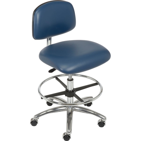 Clean Room Stool, Vinyl, Blue, 17 in - 25 in Seat Height, Armless Arms